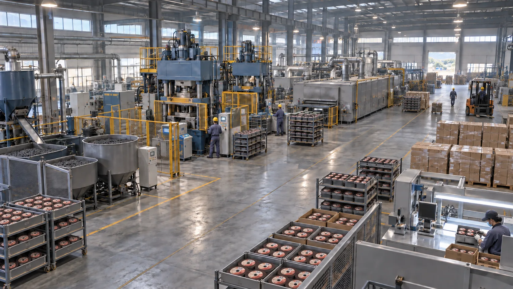 Illustrative scene of an abrasive cutting-disc workshop